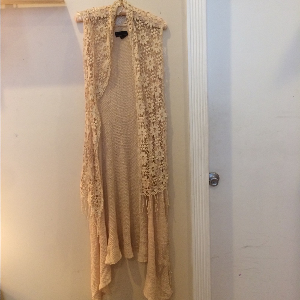 Cream crochet and knit sweater vest